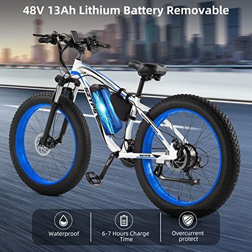 26''Electric Bike for Adults with 48V 13Ah Removable Battery,750W Fat Tire