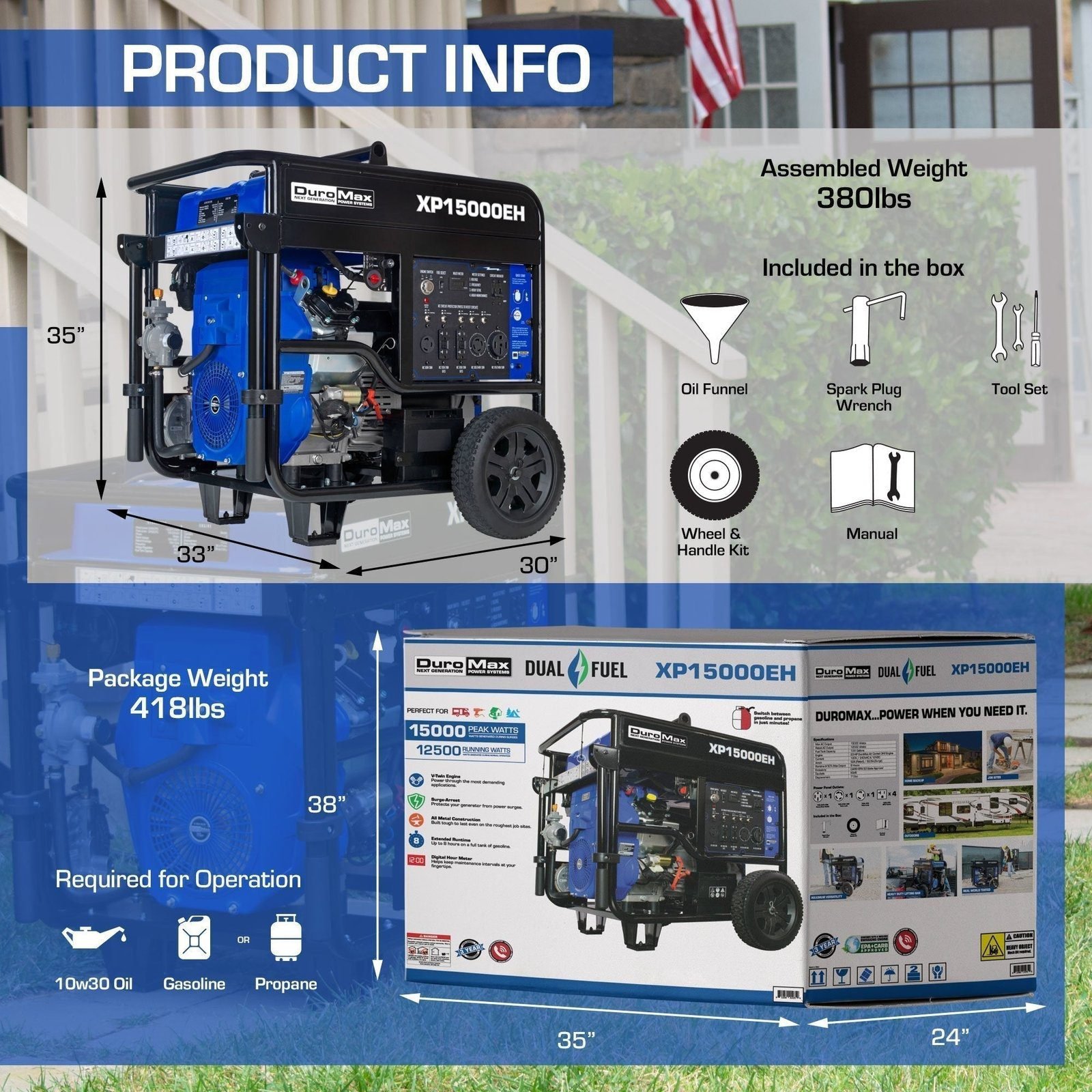 DuroMax XP15000EH 12500W/15000W Dual Fuel Electric Start Generator New