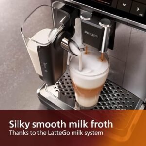 PHILIPS 4300 Series Fully Automatic Espresso Machine - LatteGo Milk Frother, 8 Coffee Varieties, Intuitive Touch Display, Black, (EP4347/94)